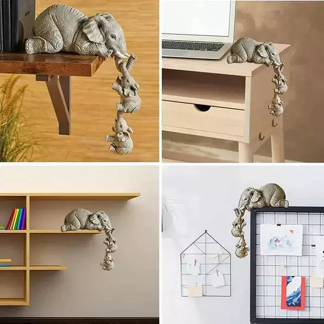 Estatuetas Família Elefante 3 Peças - Resina Premium